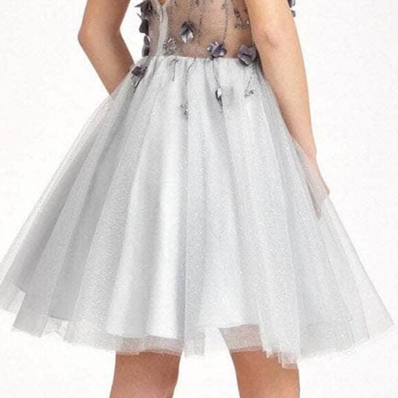 NWT Elizabeth K GS1999 Cocktail Dress Mesh Silver Size L - Picture 5 of 9